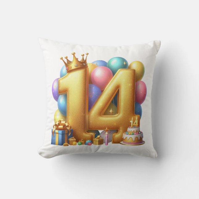 Golden 14th Birthday Cushion (Front)