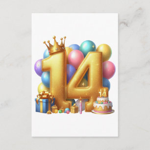 Golden 14th Birthday Enclosure Card