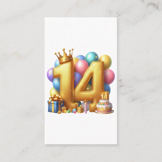 Golden 14th Birthday Enclosure Card (Front)