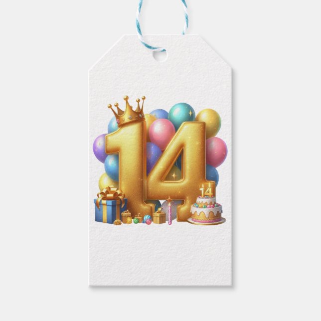 Golden 14th Birthday Gift Tags (Front)