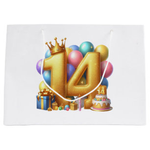 Golden 14th Birthday Large Gift Bag