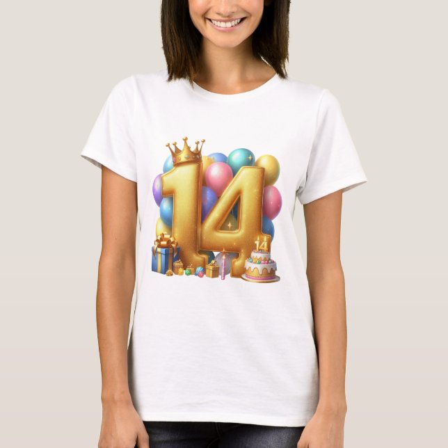 Golden 14th Birthday T-Shirt (Front)