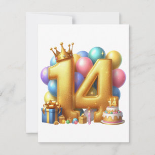 Golden 14th Birthday Thank You Card