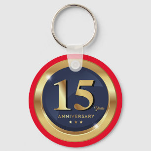 Golden 15th Anniversary  Key Ring