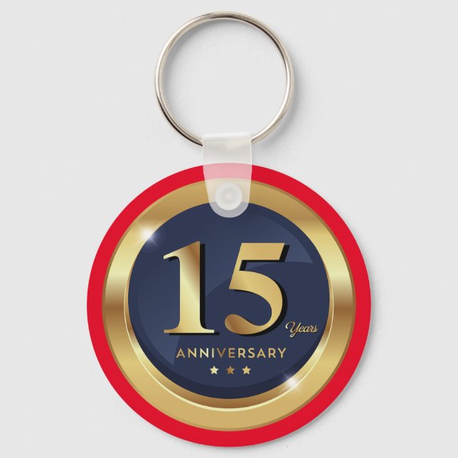 Golden 15th Anniversary  Key Ring (Front)