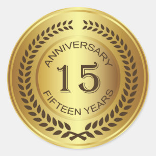Golden 15th Anniversary with laurel wreath Sticker