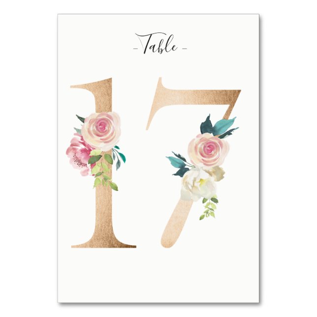 Golden 17 Floral Table Number Card (Front)