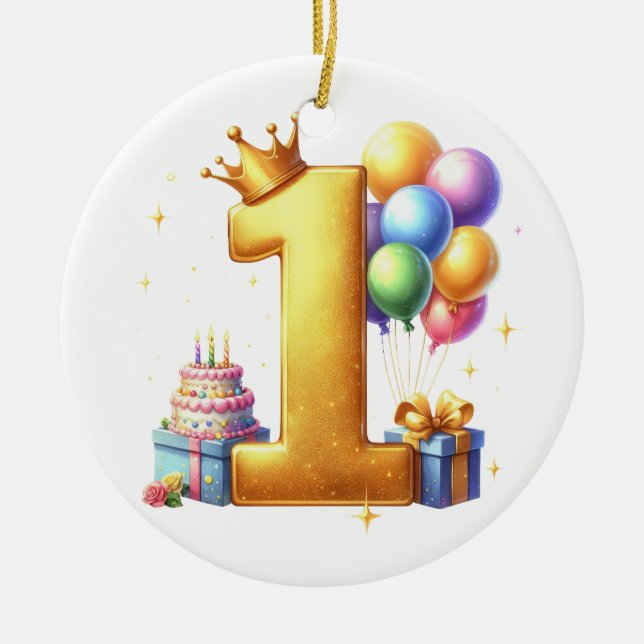 Golden 1st Birthday Ceramic Tree Decoration (Front)