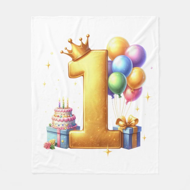 Golden 1st Birthday Fleece Blanket (Front)