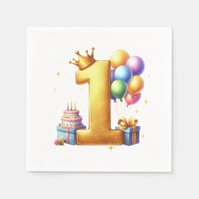 Golden 1st Birthday Napkin (Front)