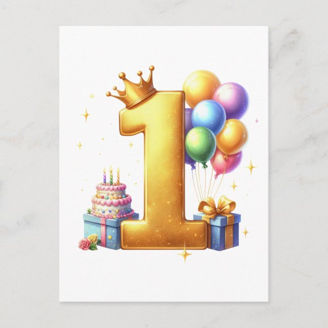 Golden 1st Birthday Postcard (Front)