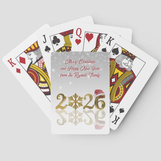 Golden 2026 New Year with Snowflake and Santa Hat Playing Cards (Back)