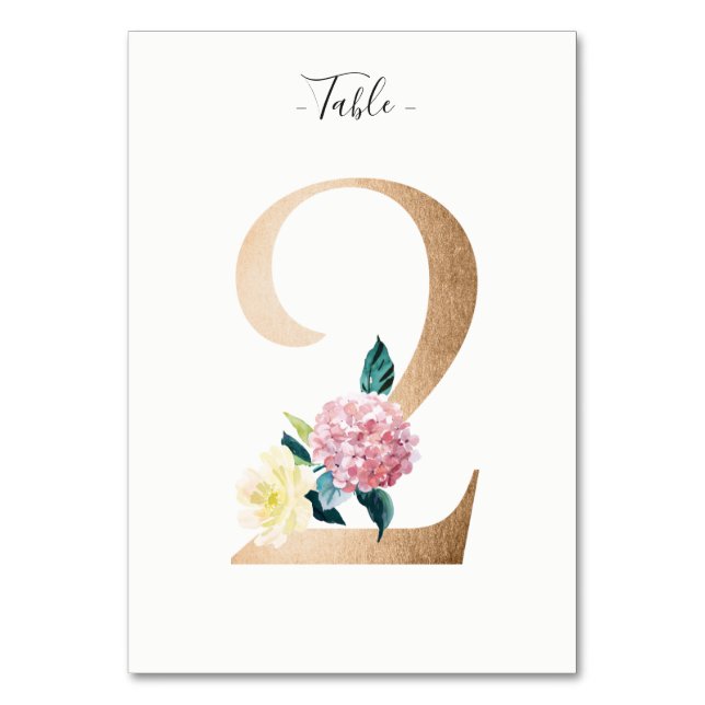 Golden 2 Floral Table Number Card (Front)