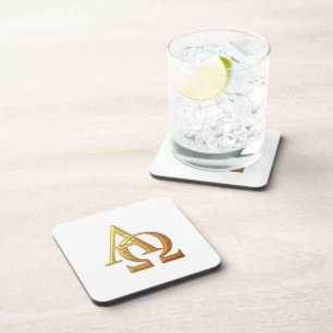 Golden "3-D" Alpha and Omega Symbol Coaster