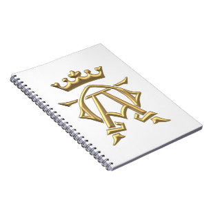 Golden "3-D" Alpha and Omega w/Crown Symbol Spiral Notebook
