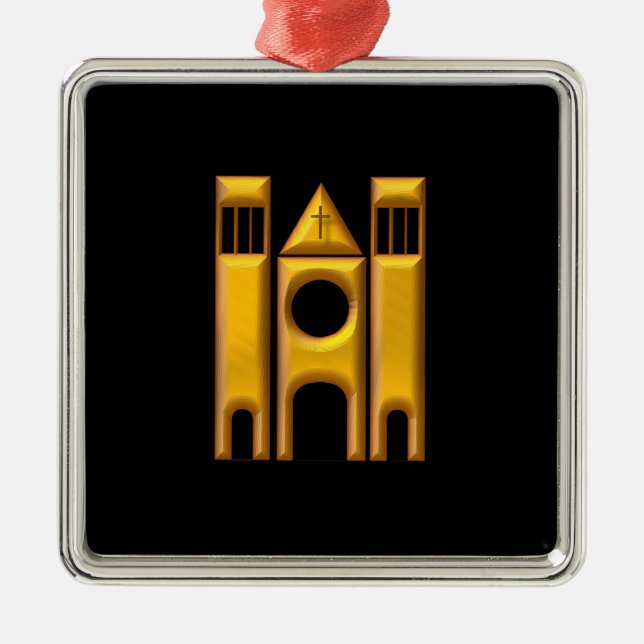 Golden "3-D" Cathedral 2 Metal Tree Decoration (Front)