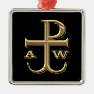 Golden "3-D" Chi-Rho with Anchor Metal Tree Decoration