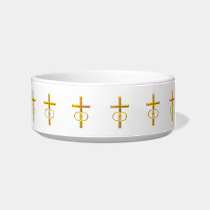 Golden 3-D Cross with Wedding Rings Bowl