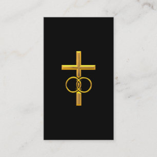 Golden 3-D Cross with Wedding Rings Business Card