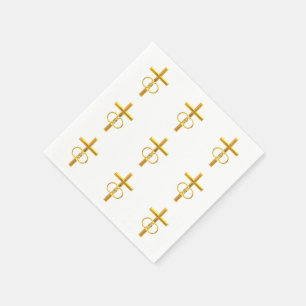 Golden 3-D Cross with Wedding Rings Napkin