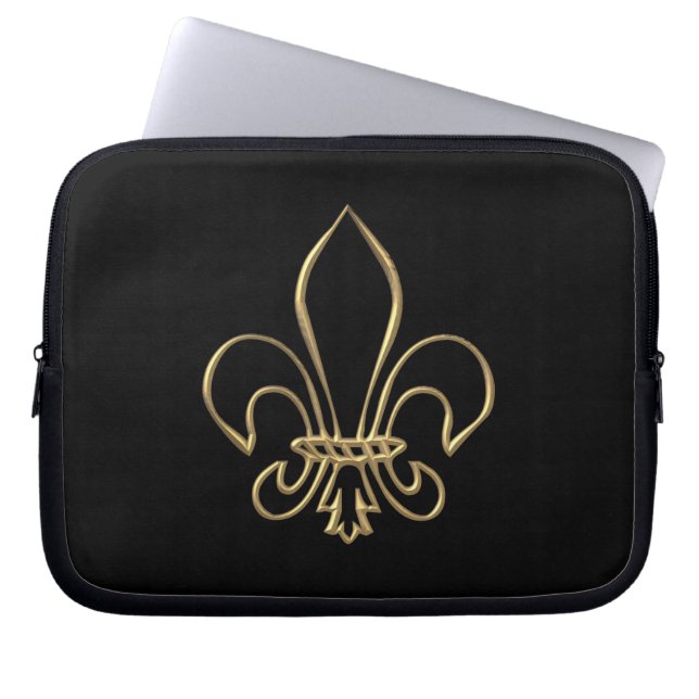 Golden "3-D" Fleur-de-lis Laptop Sleeve (Front)