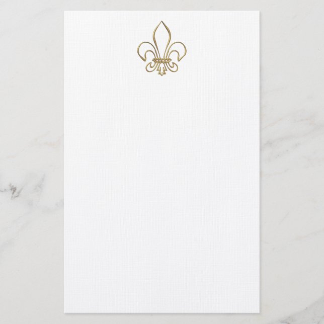 Golden "3-D" Fleur-de-lis Stationery (Front)