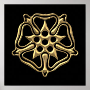Golden "3-D" Rose Symbol Poster
