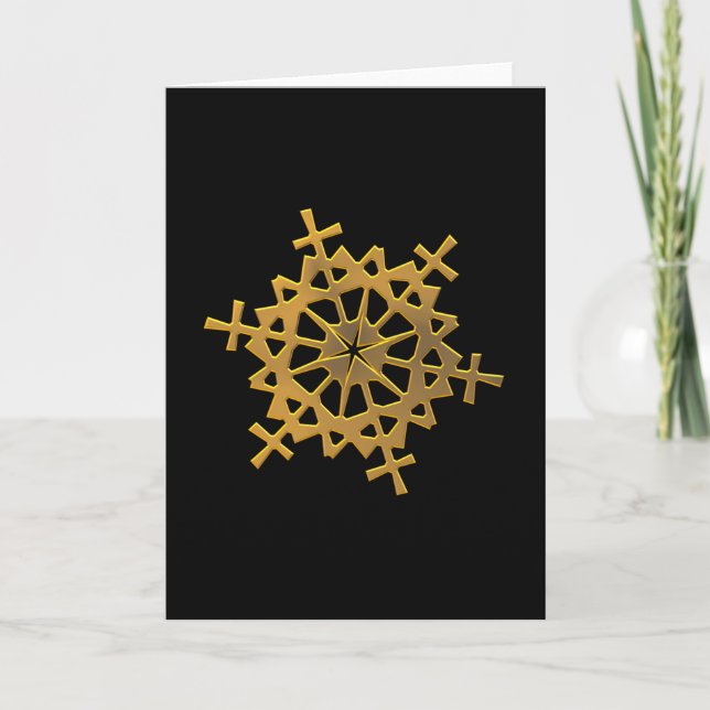 Golden "3-D" Snowflake Holiday Card (Front)
