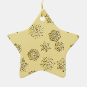 Golden 3-d snowflakes on a gold background ceramic tree decoration