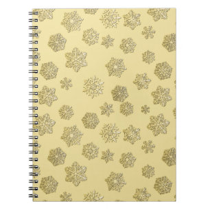 Golden 3-d snowflakes on a gold background spiral notebook
