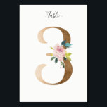 Golden 3 Floral Table Number Card<br><div class="desc">Golden number with soft pastel floral embelishment table number card. Personalise text font style,  size,  and colour.</div>