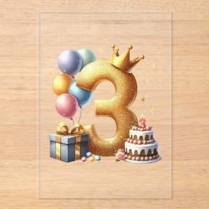 Golden 3rd Birthday Acrylic Invitations