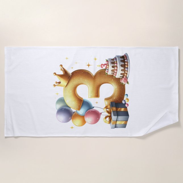 Golden 3rd Birthday Beach Towel (Front)