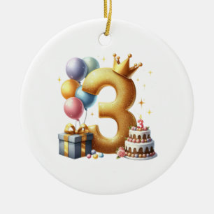 Golden 3rd Birthday Ceramic Tree Decoration