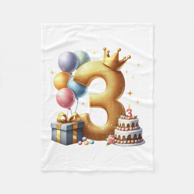 Golden 3rd Birthday Fleece Blanket (Front)