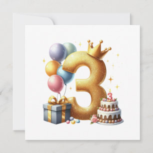 Golden 3rd Birthday Invitation