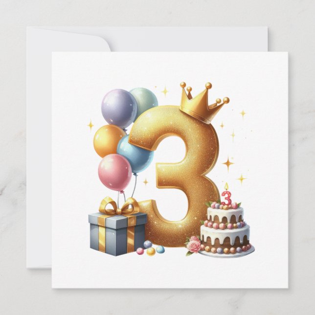 Golden 3rd Birthday Invitation (Front)