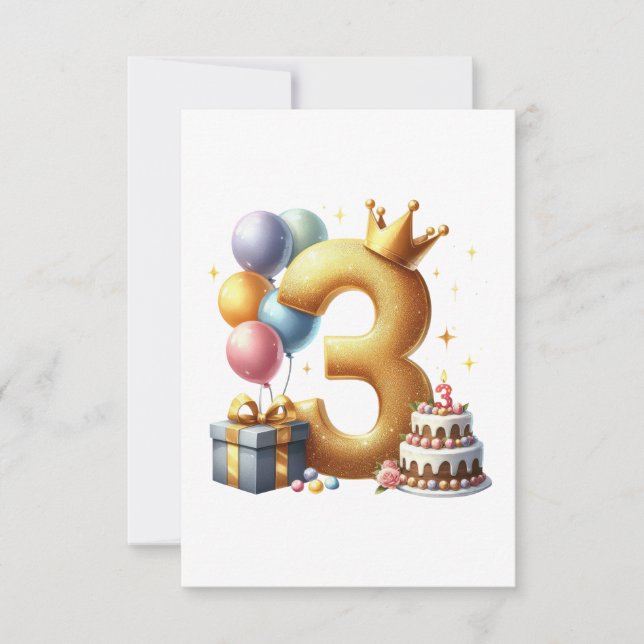 Golden 3rd Birthday RSVP Card (Front)