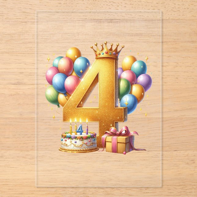 Golden 4th Birthday Acrylic Invitations (Front)