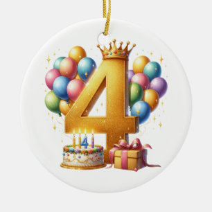 Golden 4th Birthday Ceramic Tree Decoration