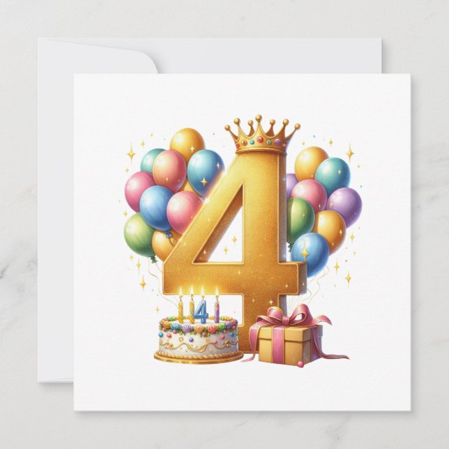 Golden 4th Birthday Invitation (Front)