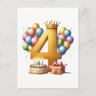 Golden 4th Birthday Postcard