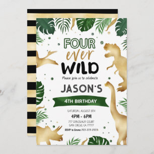 Golden 4th Dinosaur Birthday Party Invitation
