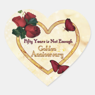 Golden 50 Anniversary Heart Sticker