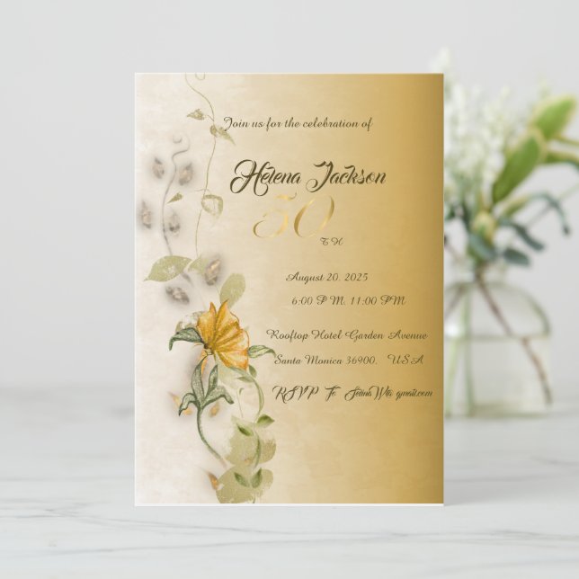 Golden 50 th birthday invitation  (Standing Front)