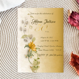 Golden 50 th birthday invitation postcard