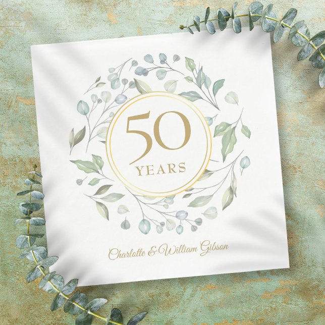 Golden 50 Wedding Anniversary Laurel Greenery  Napkin (Golden 50 Wedding Anniversary Laurel Greenery Napkins)