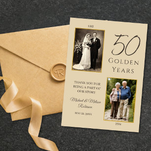 Golden 50 Years Anniversary Photo Thank You Card