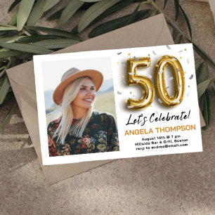 Golden 50 Years Birthday Photo Invitation
