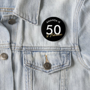 Golden 50th and Fabulous Birthday Gift Modern 6 Cm Round Badge
